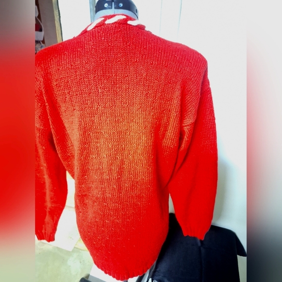 Red Hand Knitted Xmas Cardigan Size Med/ Large - Picture 3 of 10